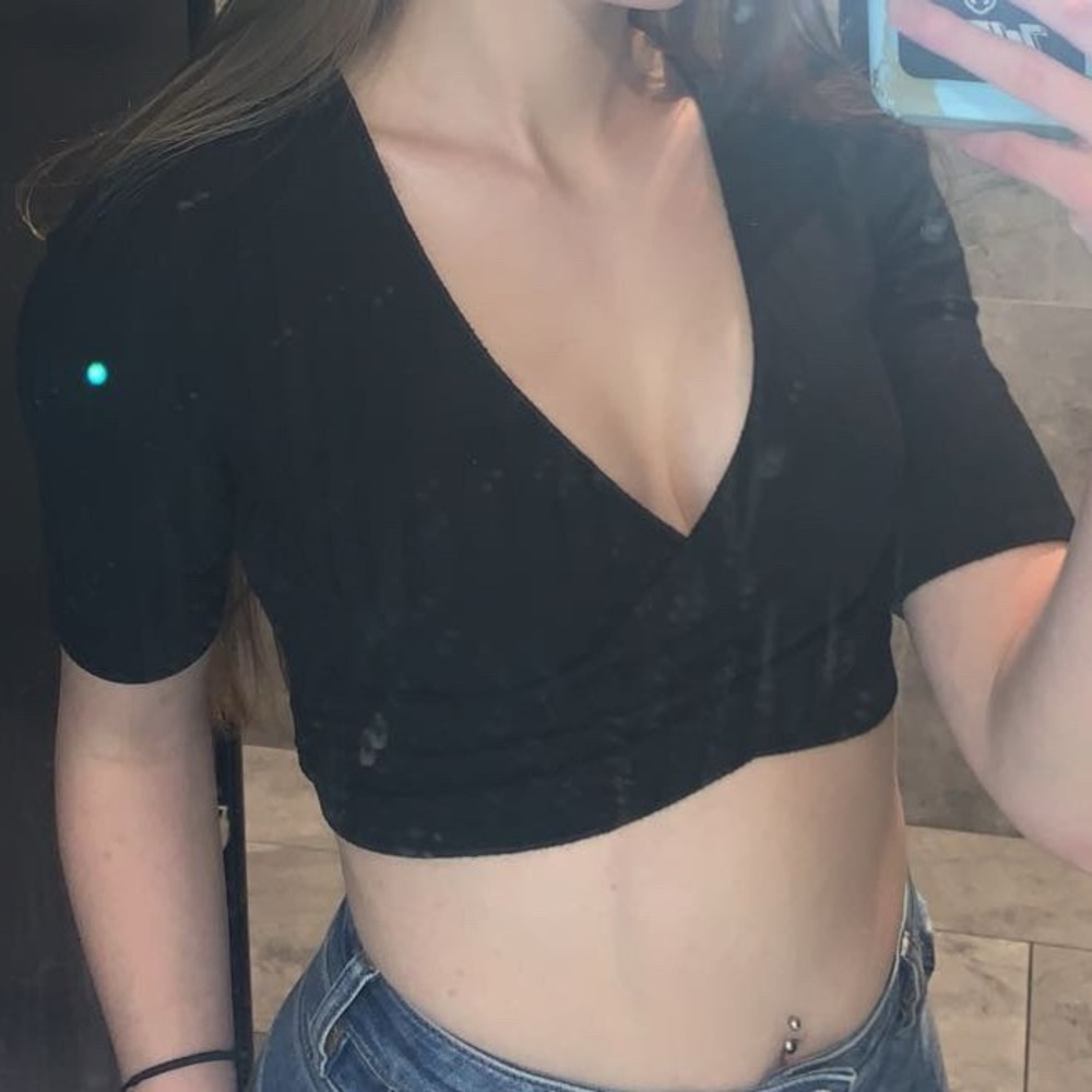 Express Black Ribbed Wrap Blouse